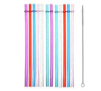 Cannuccia riutilizzabile in plastica con spazzolino per la pulizia. Cannucce lunghe e dritte. (25, Colorato)