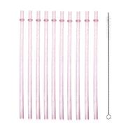 Cannuccia riutilizzabile in plastica con spazzolino per la pulizia. Cannucce lunghe e dritte. (25, Rosa)