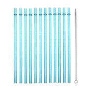 Cannuccia riutilizzabile in plastica con spazzolino per la pulizia. Cannucce lunghe e dritte. (25, Verde chiaro)