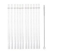 Cannuccia riutilizzabile in plastica con spazzolino per la pulizia. Cannucce lunghe e dritte. (6, Bianco)