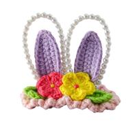 CANNXI Fermaglio per capelli in lana lavorata a maglia con orecchie in stile cartone animato, elegante forcina a forma di orecchio con perline per ragazze