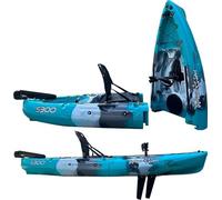 Canoa divisibile da pesca Big Mama Start S300 fishing con propulsione a pinne, timone, seggiolino in alluminio e pagaia (Turchese)