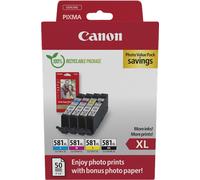 Canon + 10x15 cm Fotoglanzpapier Plus II 50 Blatt Value Pack nero / ciano / magenta / giallo Originale CLI-581 XL