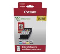 Canon Cartuccia 4 Cartucce per Stampante Originali CLI-581 C M Y BK (1 x Nero, 1 x Ciano, 1 x Magenta, 1 x Giallo) & 4x6 Carta Fotografica (50 x Fogli)