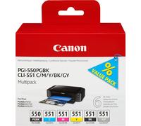 Canon Cartuccia InkJet PGI-550PGBK + CLI551, Nero, Ciano, Grigio, Magenta, Giall