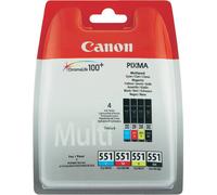 Canon CLI-551 C/M/Y/BK Multipack Confezione da 4 nero, giallo, ciano, magenta originale serbatoio inchiostro per PIXMA iP8750, iX6850, MG5550, MG5650, MG5655, MG6450, MG6650, MG7150, MG7550, MX725, MX925