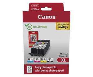 Canon CLI-581XL Multipack Cartucce Originali | Inchiostro Canon autentico - Nero più Ciano, Magenta e Giallo - per PIXMA TR8550, TR7550, TS6150, TS6151, TS8150 e altro!