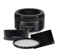 Canon EF 50mm F/1.8 STM + paraluce + beschermingsfilter + lensdoek