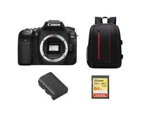 CANON EOS 90D Corpo nero + scheda SD da 64 GB+batteria LP-E6N+zaino nero