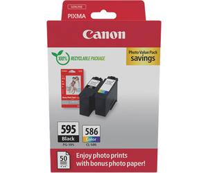 Canon + Fotopapier 50 Blatt 10x 15 cm Value Pack nero / differenti colori / Bianco Originale PG-595+CL-586