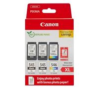 Canon Multipack Cartuccia & Carta - 3 Cartucce per Stampante Originali ad Alta Capacità PG-545XL/CL-546XL (2 x Nero, 1 x Colori) & 4x6 Carta Fotografica (50 x Fogli)