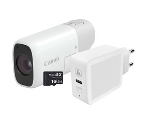 Canon PowerShot ZOOM, fotocamera compatta in stile monocolo, kit essenziale, bianco