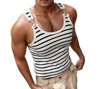 Canotta a Righe da Uomo, Traspirante, Comoda, Casual, Senza Maniche, per l'uso Quotidiano, per casa, all'aperto, Escursioni, Estate, Leggera, vestibilità Ampia, Scollo Rotondo.#G