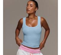 Canotta aderente a costine con scollo a U, top basic carino e sexy per uso quotidiano, essenziale per primavera ed estate L,M,S,XL,XSBlocchi di colore,A strisceTessuto in maglia