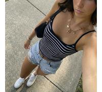 Canotta aderente a righe bianche e nere con scollo a U, casual estiva L,M,S,XL,XSColore unicoTessuto in maglia