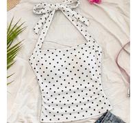 Canotta aderente da ragazza tween in maglia con stampa floreale ibisco rosa, scollo all'americana e vita arricciata, fashion, per vacanze, primavera/estate, festa, appuntamento, San Valentino, tè pome