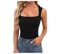 Canotta alla moda con scollo quadrato da donna dimagrante senza maniche camicie di base slim aderente aderente casual estate 2025 canotte slim fit primavera carino moda Y2K per uscire, Nero , L