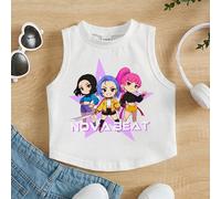 Canotta alla moda con stampa minimalista di cartoni animati, ragazze, stelle, superstar K-pop, adatta per l'uso quotidiano estivo e lo stile casual di strada per bambine 6Y,7Y,8Y,9Y,4Y,5Y,3-4YFumetto,