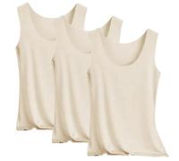 Canotta basic da donna, confezione da 3 canottiere estive, senza cuciture, in seta fredda, senza cuciture, con scollo rotondo, tinta unita, taglie forti, Beige1, 3XL