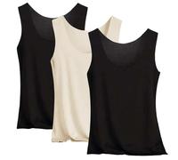 Canotta basic da donna, confezione da 3 canottiere estive, senza cuciture, in seta fredda, senza cuciture, con scollo rotondo, tinta unita, taglie forti