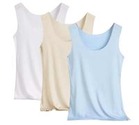 Canotta basic da donna, confezione da 3 canottiere estive, senza cuciture, in seta fredda, senza cuciture, con scollo rotondo, tinta unita, taglie forti