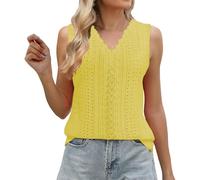 Canotta basic da donna nera, senza maniche, con scollo a V, leggera, in tinta unita, per l'estate, Giallo 2, XL