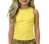 Canotta Bimba, Top Sportivo Bambina, Canotte da Ragazza Top Sportivo Senza Maniche con Scollo all'Americana e Schiena a Vogatore Ideali per Danza Allenamento e Yoga (Giallo 13-14 Anni)