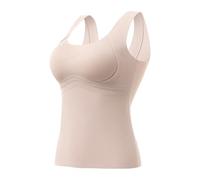 Canotta calda ispessita con reggiseno a mensola, canotta calda da donna, tinta unita, in seta di cashmere, 2 in 1, termica, senza maniche, con reggiseno integrato, Pelle, 10XL