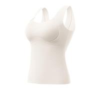 Canotta calda ispessita con reggiseno a mensola, canotta calda da donna, tinta unita, in seta di cashmere, 2 in 1, termica, senza maniche, con reggiseno integrato, bianco, XXL