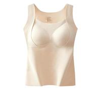 Canotta calda ispessita con reggiseno a mensola, gilet 2 in 1 in cotone caldo con reggiseno integrato, maglione caldo in cashmere, Beige, XXL