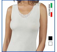 Canotta canottiera intima da donna spalla larga in lana e seta con pizzo intimo