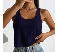 Canotta casual da donna con scollo a U profondo, ampia e corta, blu navy, adatta per l'estate L,M,S,XL,XS,XXL,XXS,XXXL,XXXXLColore unicoTessuto in maglia