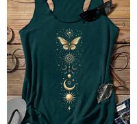 Canotta casual da donna con stampa stelle, luna e sole, scollo rotondo, estiva, adatta per il ritorno a scuola, casual L,M,S,XL,XS,XXL,XXS,XXXL,XXXXLTessuto in maglia