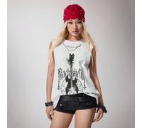 Canotta casual da donna oversize, stile punk, goth, heavy metal, con decorazione a catena metallica, adatta per l'estate, festival musicali, feste. Maglietta senza maniche con grafica punk, top punk, 
