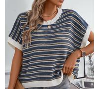 Canotta casual e comoda da donna, a maglia, a righe, senza maniche, con scollo tondo e design traforato, stile minimalista vintage vintage, colore crema giallo, basic per l'estate, il ritorno a scuola