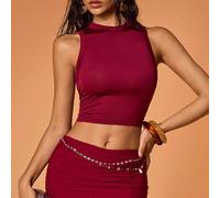 Canotta casual e comoda da donna in bordeaux, rosso scuro SHEIN X Y2Kool SHEIN X potenzia la creatività fornendo a stilisti, artisti e marchi un accesso senza precedenti alla nostra catena di approvvi