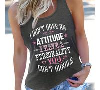 Canotta casual estiva oversize da donna con stampa slogan, collo rotondo, "NON HO UN ATTEGGIAMENTO, HO UN Personalizzato TU NON PUOI GESTIRE" grafica, magliette da donna 0XL,1XL,2XL,3XL,4XLLettereTess