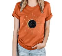 Canotta casual, scollo a V, t-shirt, estive, maniche in pizzo, casual, da donna, Colore: arancione., L