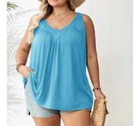 Canotta casual tinta unita scollo a V, per taglie comode, adatta per l'estate, il paese, le vacanze al mare 5XL,6XL,7XL,8XLBlocchi di colore,Colore unicoTessuto in maglia