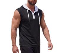 Canotta con cappuccio da palestra per uomo senza maniche button down camicie con cappuccio estate casual bodybuilding allenamento t-shirt t-shirt 2026, Nero , XL