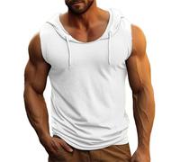 Canotta con Cappuccio Tinta Unita con Coulisse Senza Maniche da Uomo Palestra Collo Rotondo Canottiera Tshirt Smanicata Uomo per Calisthenics Maglia Gym