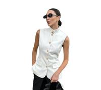 Canotta con colletto alla coreana per le donne scava fuori monopetto senza maniche gilet Lady Street Tops, bianco, L
