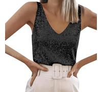 Canotta con paillettes da donna, sexy, senza maniche, a schiena scoperta, canotta estiva con scollo a V con spalline spaghetti di grandi dimensioni, canotta lucida chic ed elegante, casual, basic da