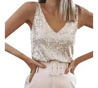 Canotta con paillettes da donna, sexy, senza maniche, a schiena scoperta, canotta estiva con scollo a V con spalline spaghetti di grandi dimensioni, canotta lucida chic ed elegante, casual, basic da