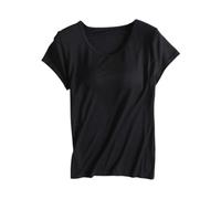 Canotta con reggiseno imbottito integrato per donna UK - T-shirt oversize nera tinta unita da donna - Ladiestops taglia 10 Top estivi taglie forti T-shirt da palestra oversize da donna Bohotops