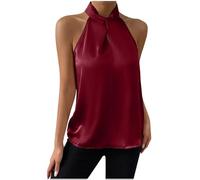 Canotta con scollo a halter per donna, elegante, in satin, senza maniche, blusa alla moda, casual, con lacci frontali, incrociati, camisole in seta, magliette estive, camicie per signora, i miei