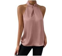 Canotta con scollo all'americana da donna elegante camicetta senza maniche in raso alla moda casual canotta incrociata frontale canottiera in seta canottiera estiva da donna Cami My Orders Items, rosa