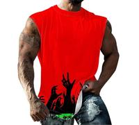 Canotta con spalline sottili gilet hawaiano estivo casual senza maniche maglietta muscolare leggera vestibilità regolare traspirante stampata spiaggia da uomo canotta gilet, Rosso, 3XL