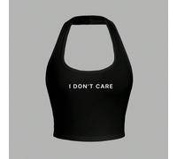 Canotta corta a righe con stampa di slogan casual slim-fit adatta per le vacanze estive I DON'T CARE L,M,S,XL,XS,XXL,XXSLettereTessuto in maglia
