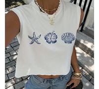 Canotta corta casual da donna con scollo a U, stampa floreale e a conchiglia, adatta per uscite, spiaggia, matrimoni, compleanni, vacanze, feste, alla moda L,M,S,XL,XS,XXL,XXS,XXXL,XXXXLAnimale,Grafic